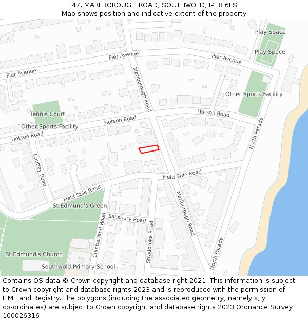47, MARLBOROUGH ROAD, SOUTHWOLD, IP18 6LS: Location map and indicative extent of plot