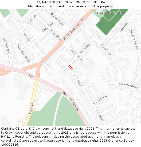 47, MARS STREET, STOKE-ON-TRENT, ST6 1PA: Location map and indicative extent of plot