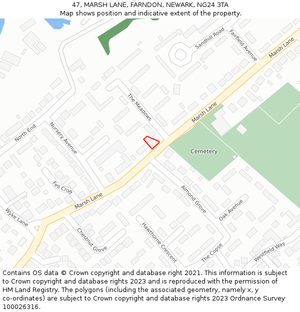 47, MARSH LANE, FARNDON, NEWARK, NG24 3TA: Location map and indicative extent of plot