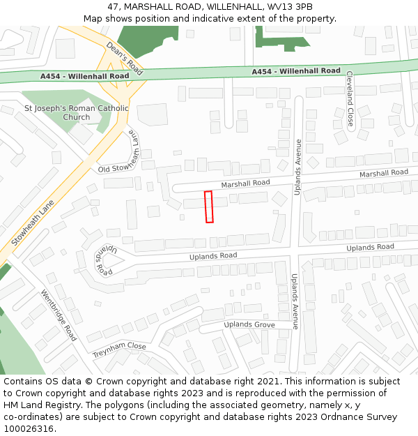 47, MARSHALL ROAD, WILLENHALL, WV13 3PB: Location map and indicative extent of plot