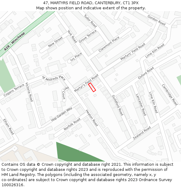47, MARTYRS FIELD ROAD, CANTERBURY, CT1 3PX: Location map and indicative extent of plot