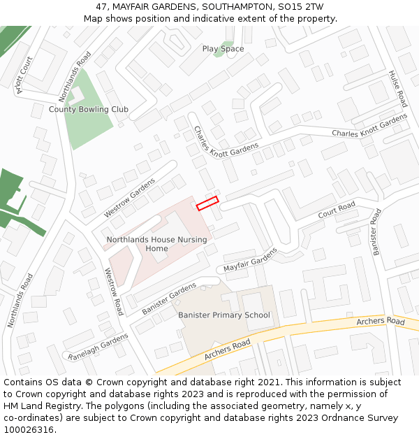 47, MAYFAIR GARDENS, SOUTHAMPTON, SO15 2TW: Location map and indicative extent of plot