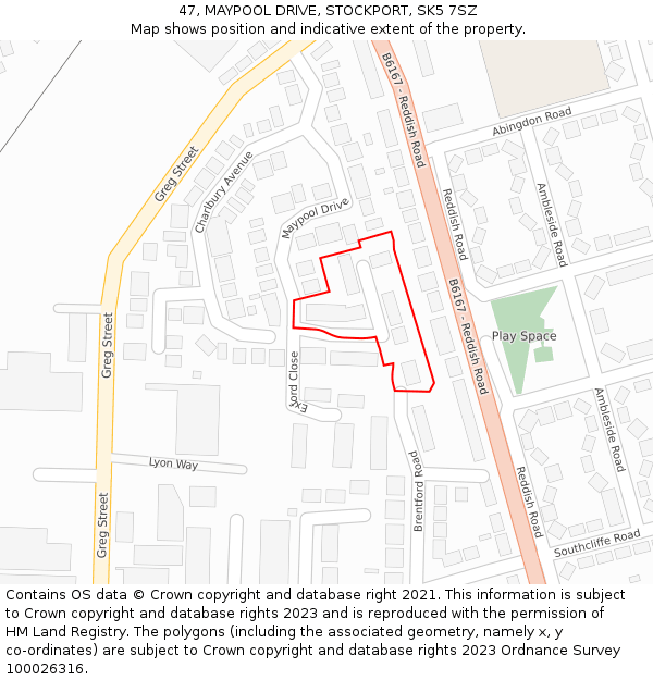 47, MAYPOOL DRIVE, STOCKPORT, SK5 7SZ: Location map and indicative extent of plot