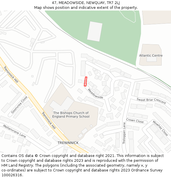 47, MEADOWSIDE, NEWQUAY, TR7 2LJ: Location map and indicative extent of plot