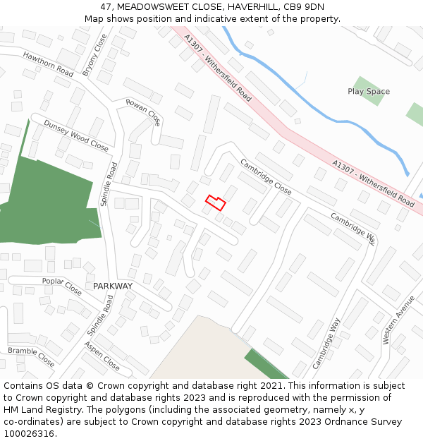 47, MEADOWSWEET CLOSE, HAVERHILL, CB9 9DN: Location map and indicative extent of plot