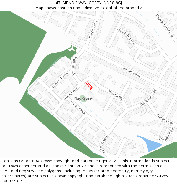 47, MENDIP WAY, CORBY, NN18 8GJ: Location map and indicative extent of plot