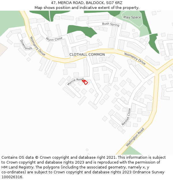 47, MERCIA ROAD, BALDOCK, SG7 6RZ: Location map and indicative extent of plot