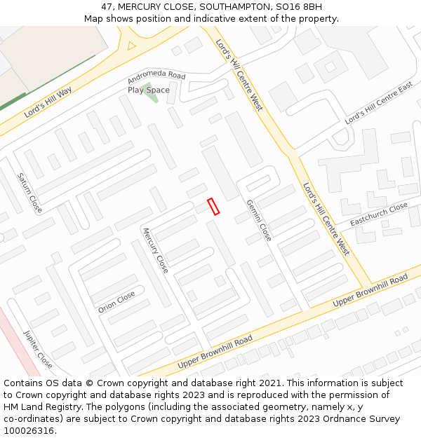 47, MERCURY CLOSE, SOUTHAMPTON, SO16 8BH: Location map and indicative extent of plot