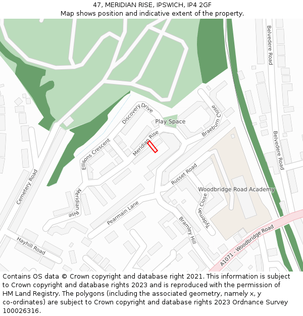 47, MERIDIAN RISE, IPSWICH, IP4 2GF: Location map and indicative extent of plot