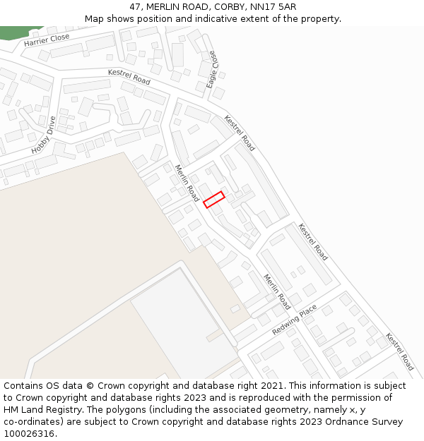 47, MERLIN ROAD, CORBY, NN17 5AR: Location map and indicative extent of plot