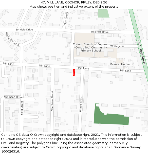 47, MILL LANE, CODNOR, RIPLEY, DE5 9QG: Location map and indicative extent of plot
