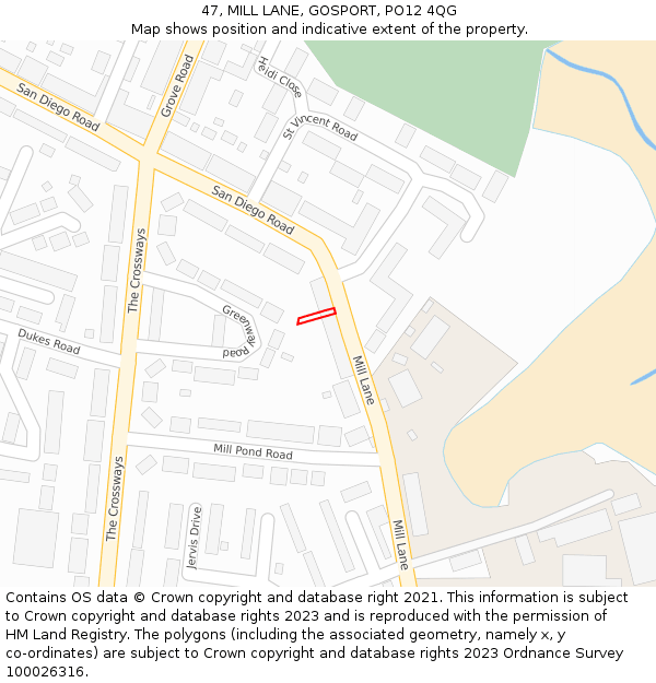 47, MILL LANE, GOSPORT, PO12 4QG: Location map and indicative extent of plot
