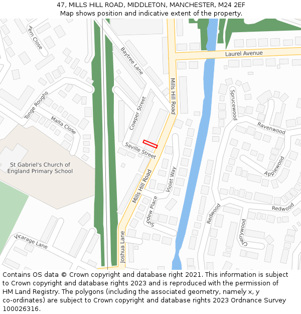 47, MILLS HILL ROAD, MIDDLETON, MANCHESTER, M24 2EF: Location map and indicative extent of plot