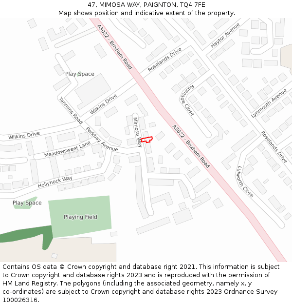 47, MIMOSA WAY, PAIGNTON, TQ4 7FE: Location map and indicative extent of plot