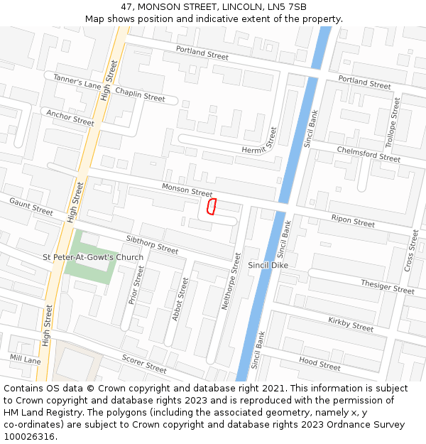 47, MONSON STREET, LINCOLN, LN5 7SB: Location map and indicative extent of plot