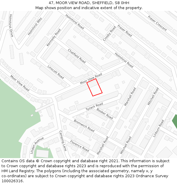 47, MOOR VIEW ROAD, SHEFFIELD, S8 0HH: Location map and indicative extent of plot