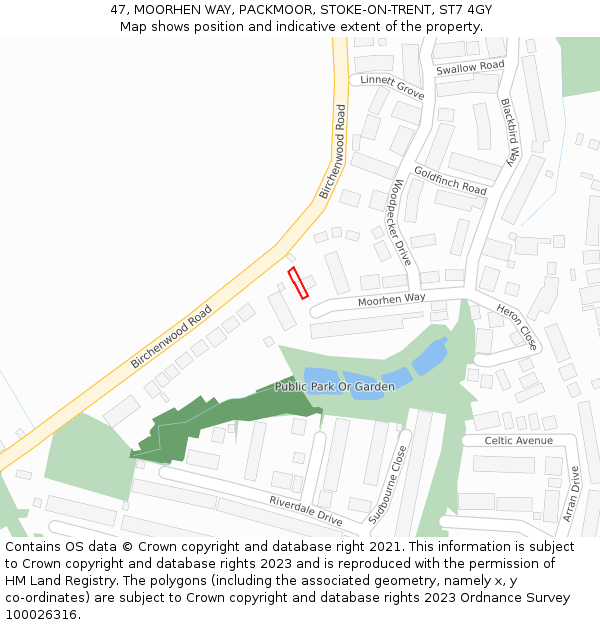 47, MOORHEN WAY, PACKMOOR, STOKE-ON-TRENT, ST7 4GY: Location map and indicative extent of plot