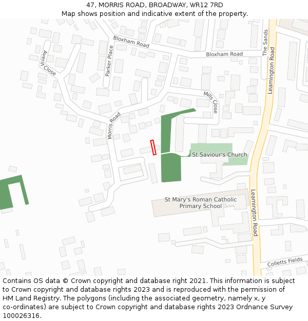 47, MORRIS ROAD, BROADWAY, WR12 7RD: Location map and indicative extent of plot
