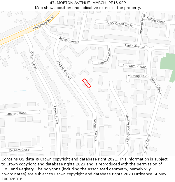 47, MORTON AVENUE, MARCH, PE15 9EP: Location map and indicative extent of plot