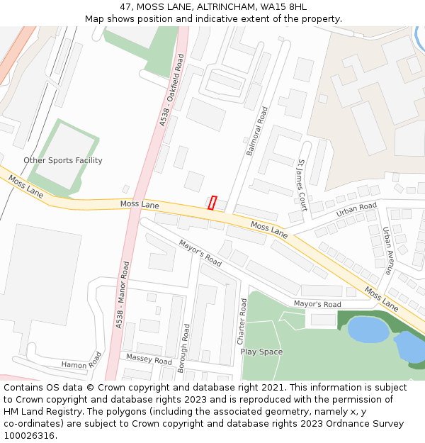 47, MOSS LANE, ALTRINCHAM, WA15 8HL: Location map and indicative extent of plot