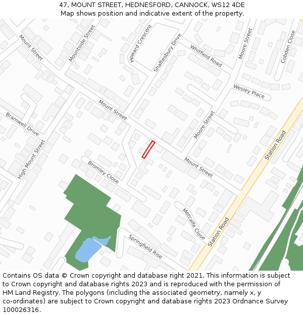47, MOUNT STREET, HEDNESFORD, CANNOCK, WS12 4DE: Location map and indicative extent of plot