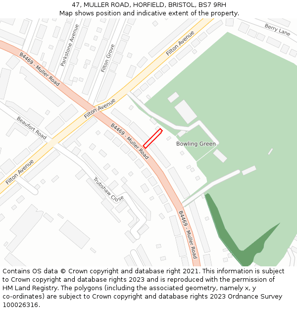 47, MULLER ROAD, HORFIELD, BRISTOL, BS7 9RH: Location map and indicative extent of plot