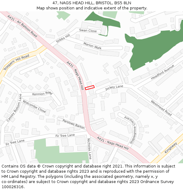 47, NAGS HEAD HILL, BRISTOL, BS5 8LN: Location map and indicative extent of plot