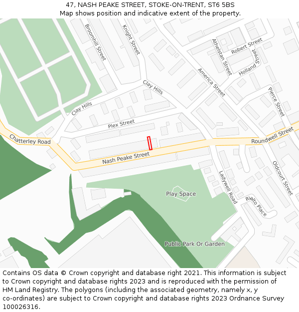 47, NASH PEAKE STREET, STOKE-ON-TRENT, ST6 5BS: Location map and indicative extent of plot