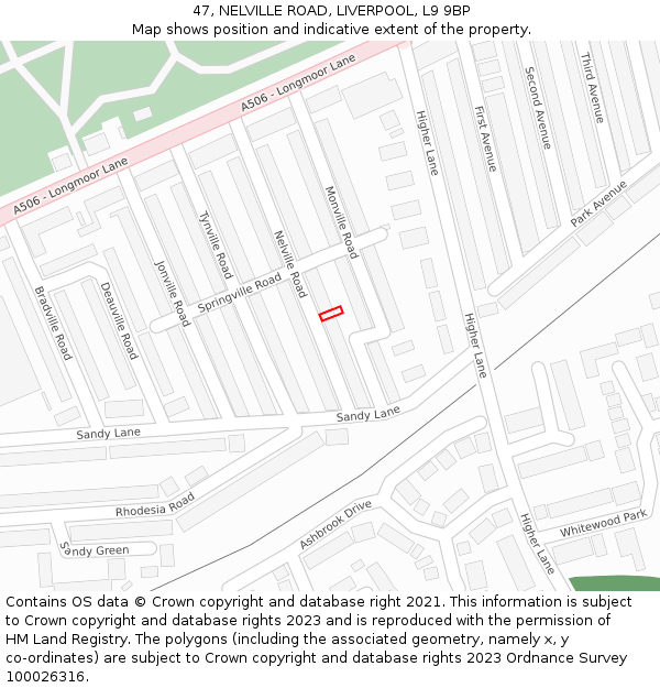 47, NELVILLE ROAD, LIVERPOOL, L9 9BP: Location map and indicative extent of plot