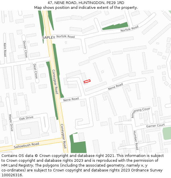 47, NENE ROAD, HUNTINGDON, PE29 1RD: Location map and indicative extent of plot