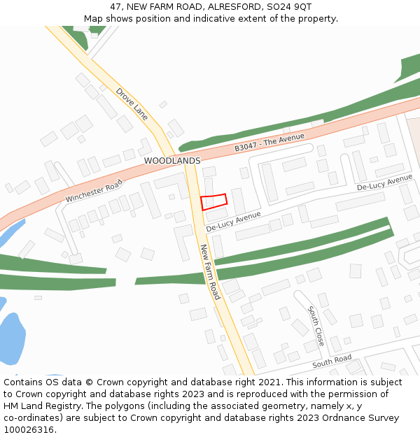 47, NEW FARM ROAD, ALRESFORD, SO24 9QT: Location map and indicative extent of plot