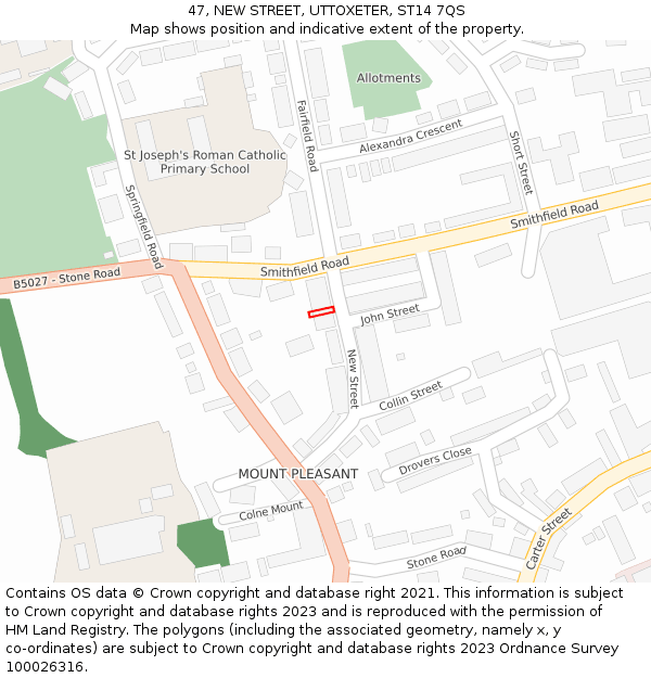 47, NEW STREET, UTTOXETER, ST14 7QS: Location map and indicative extent of plot