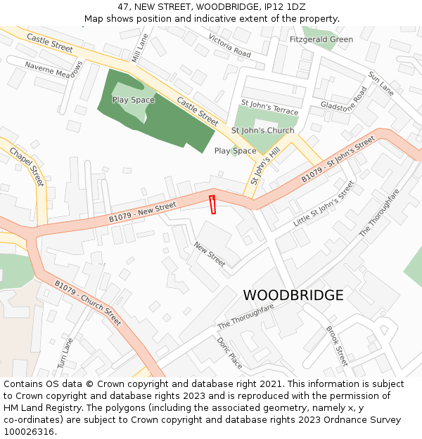 47, NEW STREET, WOODBRIDGE, IP12 1DZ: Location map and indicative extent of plot