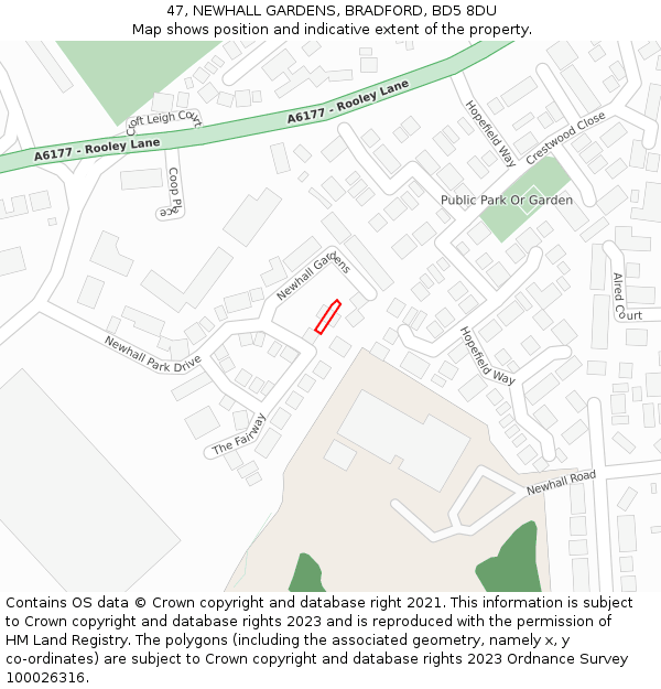47, NEWHALL GARDENS, BRADFORD, BD5 8DU: Location map and indicative extent of plot