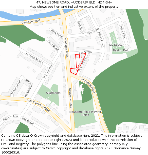47, NEWSOME ROAD, HUDDERSFIELD, HD4 6NH: Location map and indicative extent of plot