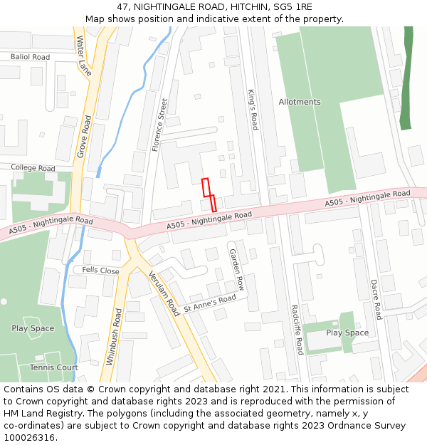 47, NIGHTINGALE ROAD, HITCHIN, SG5 1RE: Location map and indicative extent of plot