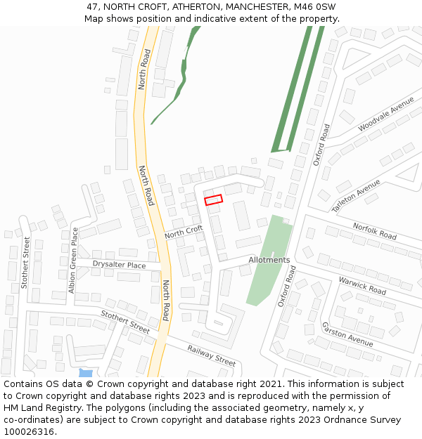 47, NORTH CROFT, ATHERTON, MANCHESTER, M46 0SW: Location map and indicative extent of plot