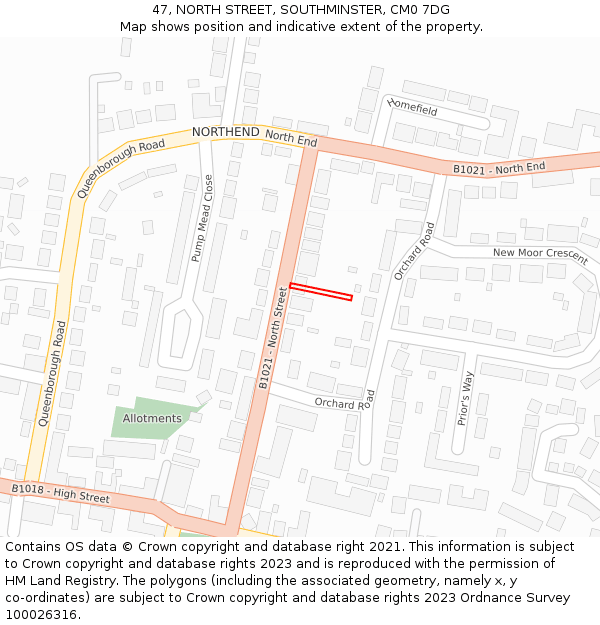 47, NORTH STREET, SOUTHMINSTER, CM0 7DG: Location map and indicative extent of plot