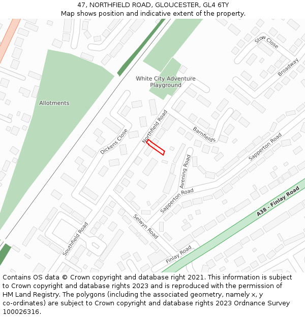 47, NORTHFIELD ROAD, GLOUCESTER, GL4 6TY: Location map and indicative extent of plot
