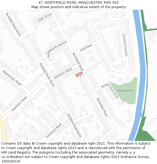 47, NORTHFIELD ROAD, MANCHESTER, M40 3SZ: Location map and indicative extent of plot