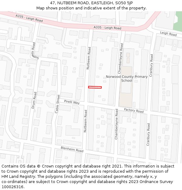 47, NUTBEEM ROAD, EASTLEIGH, SO50 5JP: Location map and indicative extent of plot