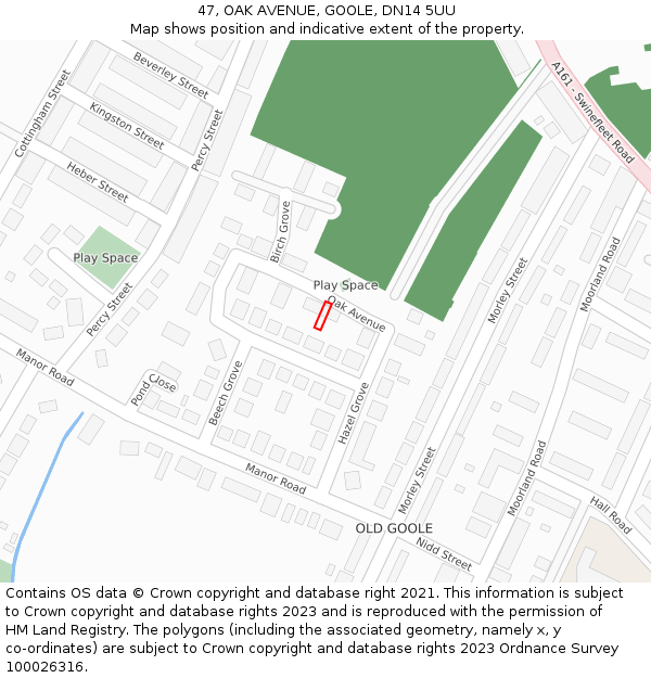 47, OAK AVENUE, GOOLE, DN14 5UU: Location map and indicative extent of plot