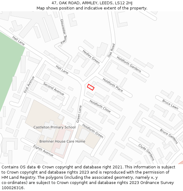 47, OAK ROAD, ARMLEY, LEEDS, LS12 2HJ: Location map and indicative extent of plot