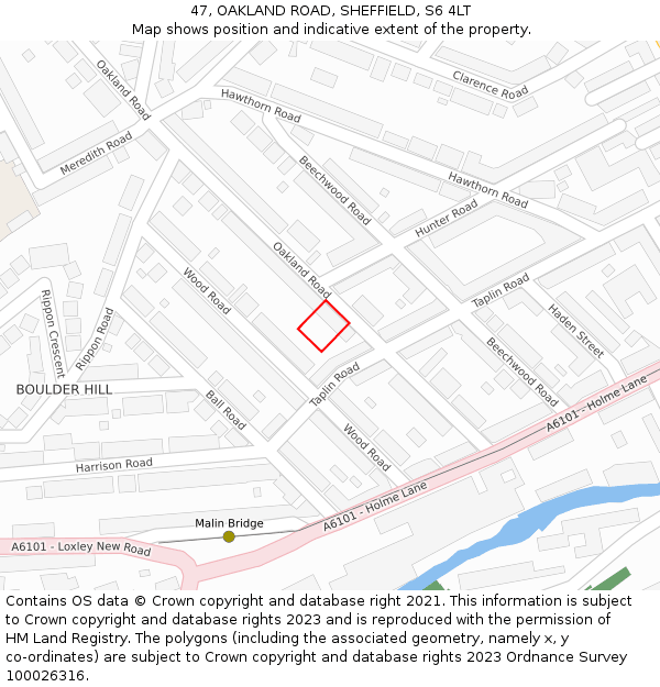 47, OAKLAND ROAD, SHEFFIELD, S6 4LT: Location map and indicative extent of plot