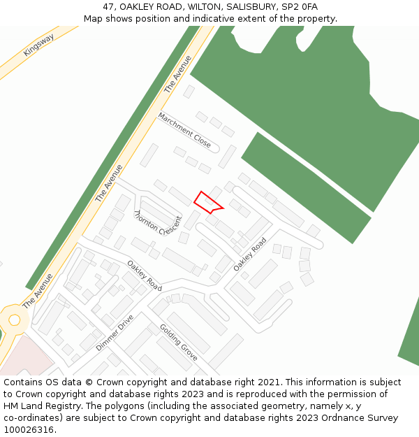 47, OAKLEY ROAD, WILTON, SALISBURY, SP2 0FA: Location map and indicative extent of plot