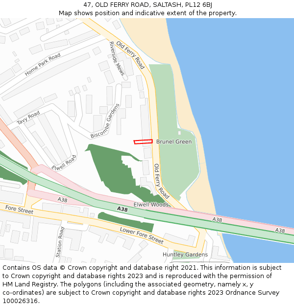 47, OLD FERRY ROAD, SALTASH, PL12 6BJ: Location map and indicative extent of plot