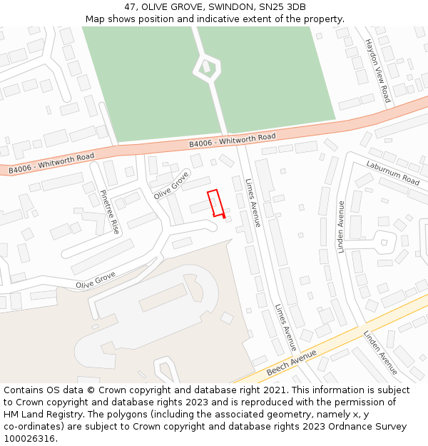 47, OLIVE GROVE, SWINDON, SN25 3DB: Location map and indicative extent of plot