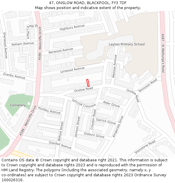 47, ONSLOW ROAD, BLACKPOOL, FY3 7DF: Location map and indicative extent of plot