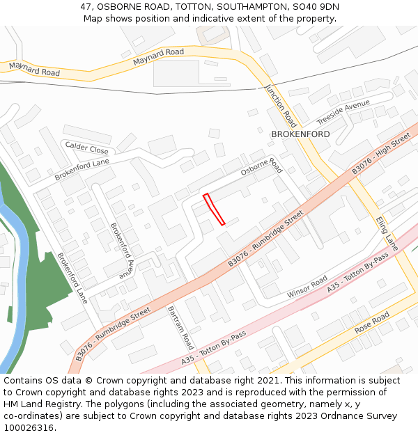 47, OSBORNE ROAD, TOTTON, SOUTHAMPTON, SO40 9DN: Location map and indicative extent of plot