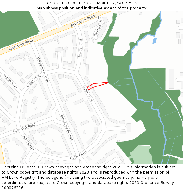 47, OUTER CIRCLE, SOUTHAMPTON, SO16 5GS: Location map and indicative extent of plot